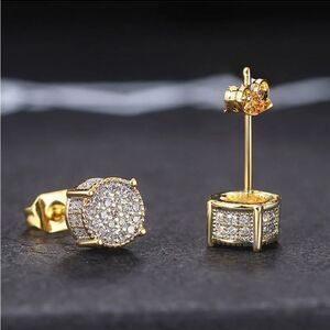 Gold Plated Diamond CZ Stud Earrings NEW IN GIFT BOX !